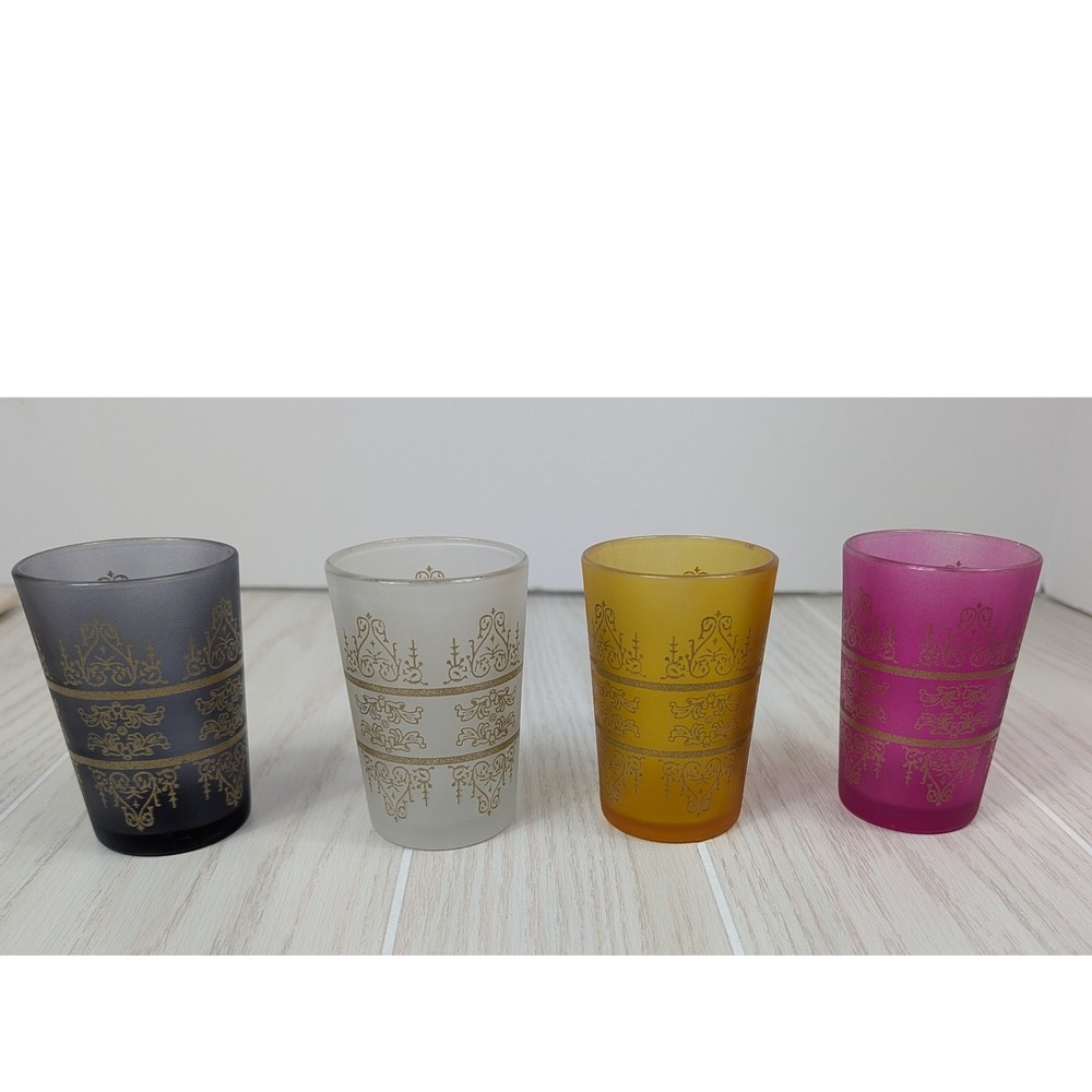 Moroccan Style Colorful Tea Glass Set SMALL Multicolor Frosted Gold Filigree